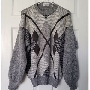 Collection International Sweater Men's Size Large Wool Blend Argyle Gray Black